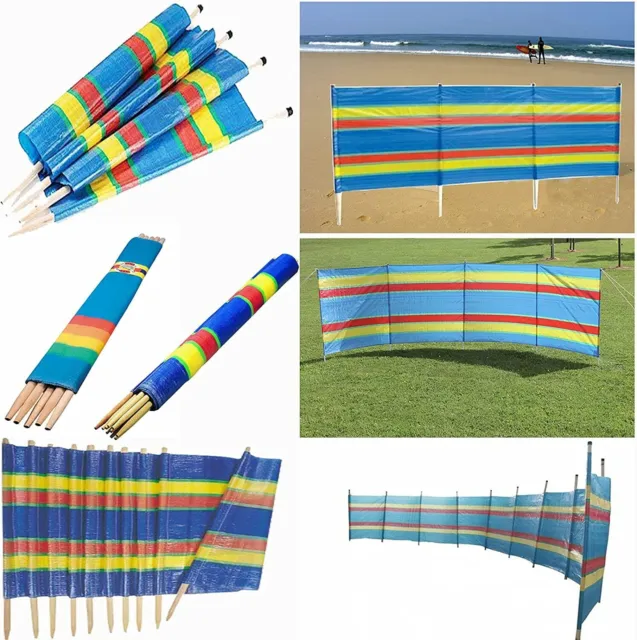 4,5,6,8,10 Poles Windbreaker Beach Sun Shade Holiday Stripe Windbreak CAMPING