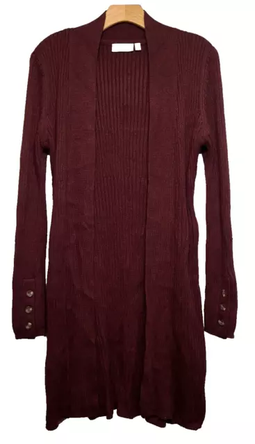 RD Style: Long Sleeve Maroon Long Open Front Sweater, Womens Large