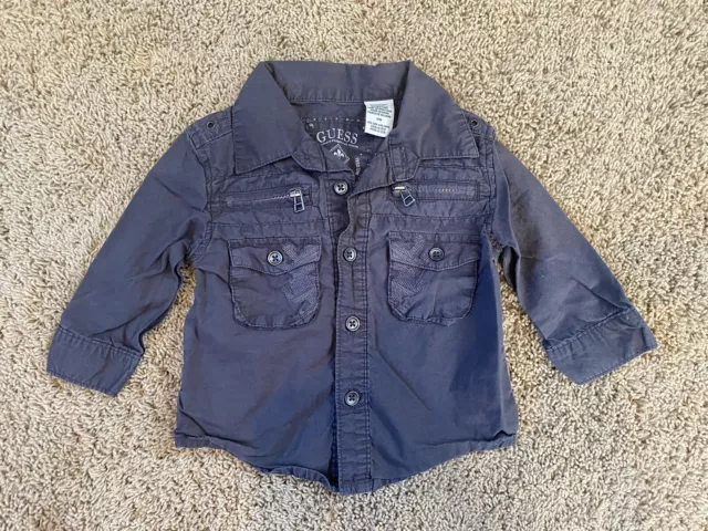 GUESS Toddler Baby Boy Size 12 Month Gray Button Down Long Sleeve Shirt