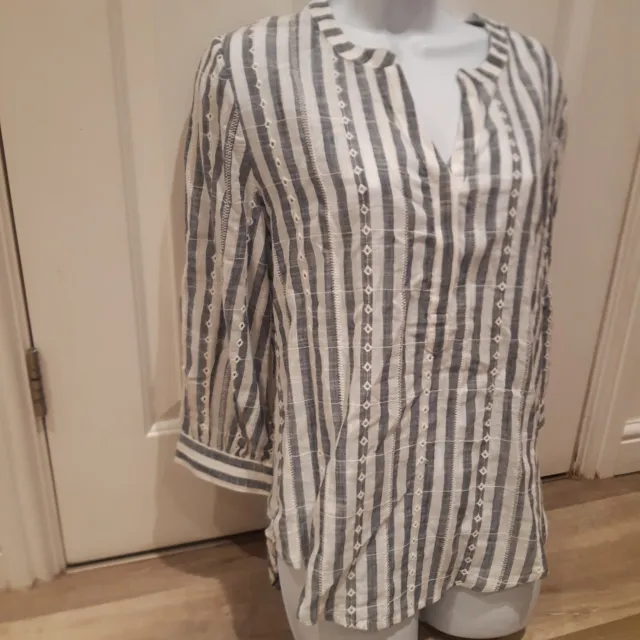 Ladies Next Shirt  Blouse Size 8 10 100% Cotton Blue White Stripe Work Holiday