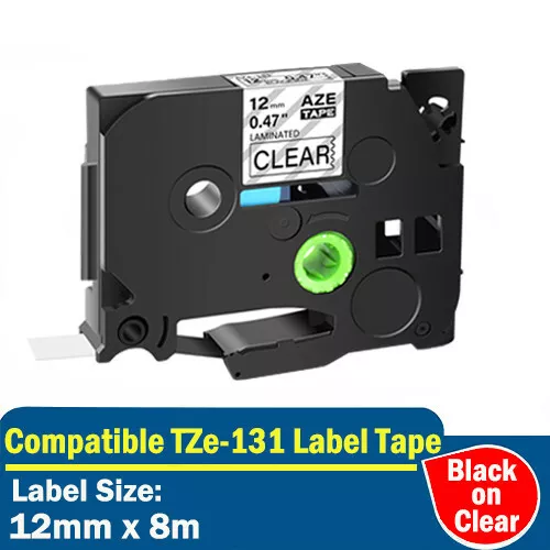 Compatible Brother P-touch TZe131 TZ131 Label Tape 12mm x 8m Black On Clear