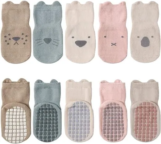FedMois 5 paia calzini antiscivolo in cotone bimbi bambini motivi animali