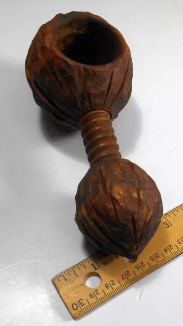 Vintage nutcracker hand-carved wood, screw-type antique nut shape design