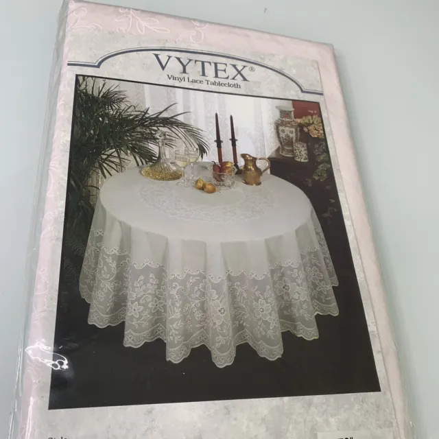 Vtg NOS 1970'S Vytex Vinyl Lace Tablecloth Lace 70" Round Organdy Applique