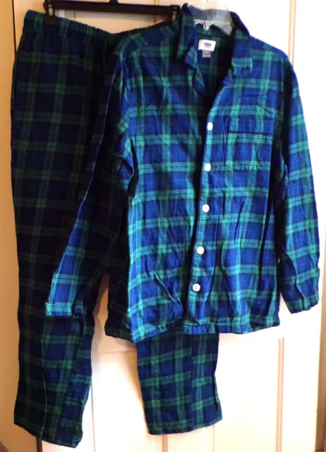 OLD NAVY Men's Navy Green Plaid 100% Cotton Flannel Pajama Set Size M