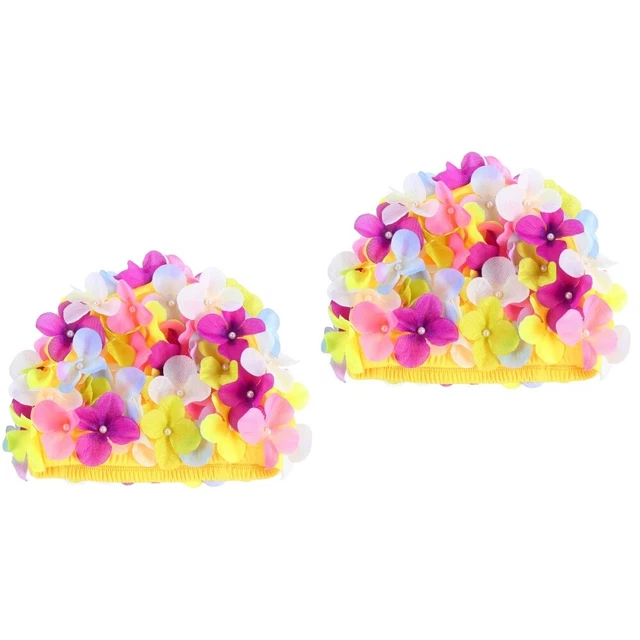 2 Pcs Handmade Flower Swimming Cap Floral Petal Cap Swimming Ear Defenders Miss