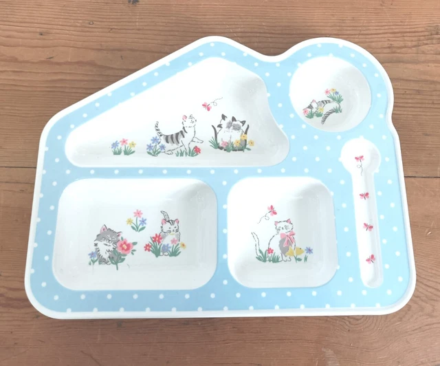 Plato de cena seccionado de melamina para niños Cath Kidston rosa lunares flores gatos