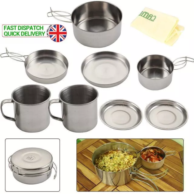 8Pc Portable Camping Cooking Set Lightweight Camp Pot and Pan for Outdoor Travel