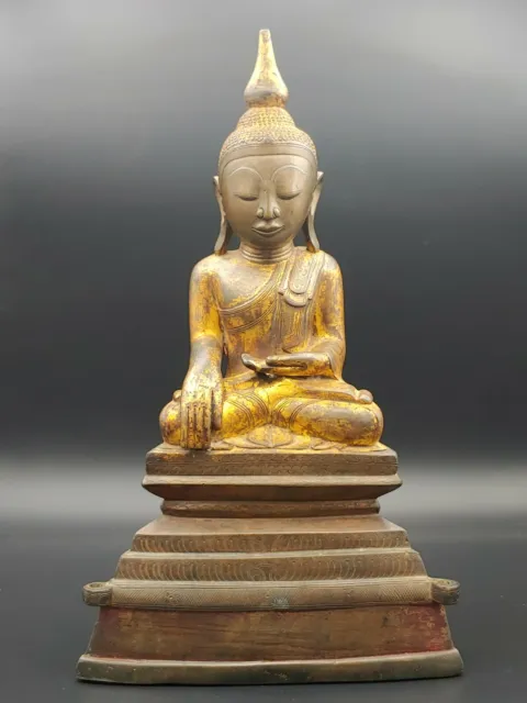Antique Burmese Bronze Gilted Shan Buddha Figurine Statue Burman Vintage Figure 2