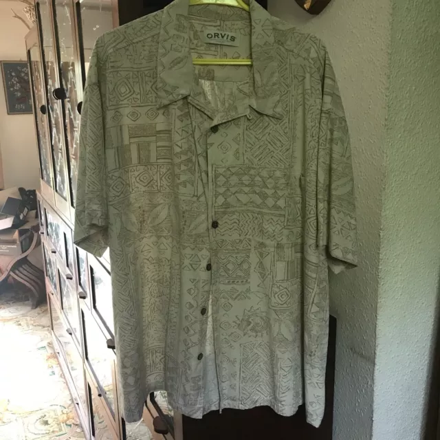 Camicia uomo Orvis seta manica corta XXL vacanza tropicale