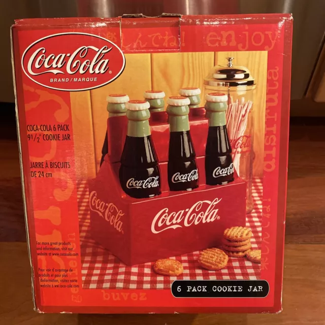 New In Box Coca-Cola 6 Pack Ceramic Cookie Jar By Gibson Vintage