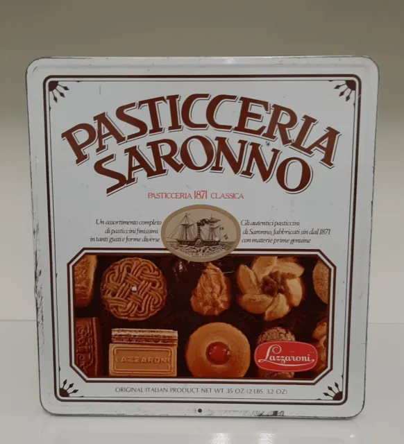 Scatola in latta, vintage, Biscotti Lazzaroni "Pasticceria Saronno", anni '80.