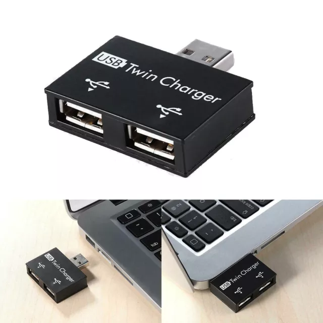 USB 2.0 Male to Twin Charger Dual 2 Port USB Splitter Hub Adapter Converter