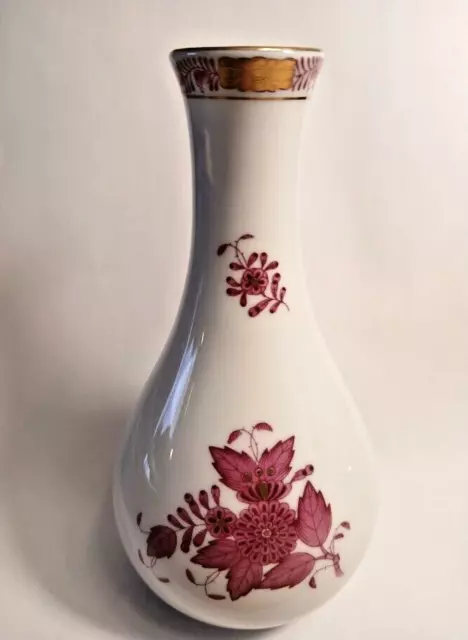 Herend Porcelain Hand-painted Bud Vase, Chinese Bouquet Raspberry, 6" tall