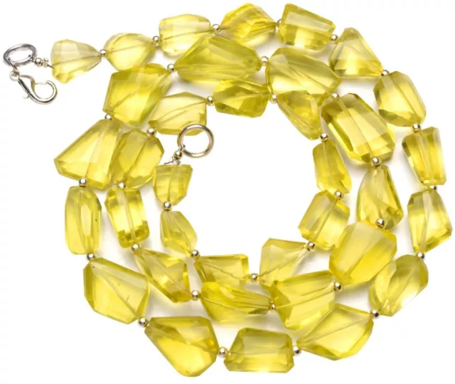 Natural Gem Lemon Quartz Faceted Nugget Beads Necklace 22" 245Cts. Grade AAA 3