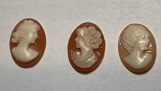3 Vintage Loose Hand Carved Shell Cameos Victorian Ladies Bust & Roman Lady C1