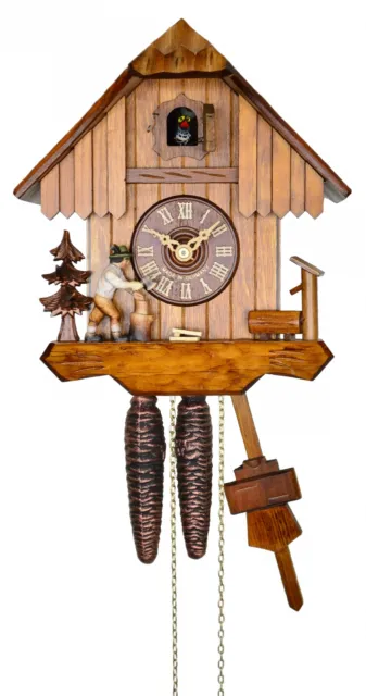 Cuckoo Clock Black Forest house with moving wood chopper 1.0211.01.C NEW