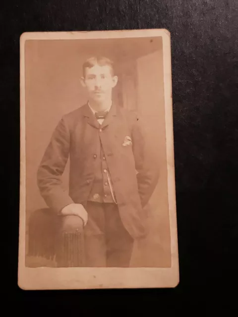 Antique Skinny Young Man in Bow Tie, Parted Hair Cabinet Photo Gay Interest