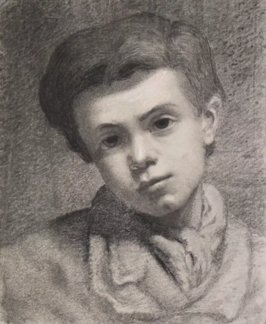 Dessin ancien, École Française XIXème siècle.  "Portrait de jeune garçon."