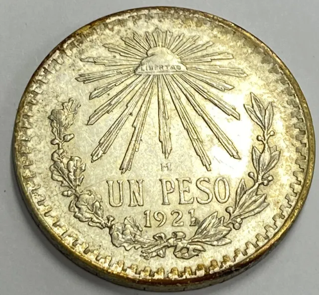 1921 UN PESO - Mexico Silver .720 Higher Grade Original Coin Unc Details