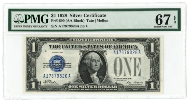 Fr.1600 Series 1928 $1 Silver Certificate PMG 67EPQ (59265)