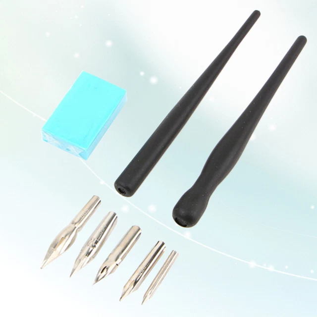 Set Stylos Calligraphie & Dessin Manga - 2 Porte-plumes Noirs + 5 Pointes Acier + 1 Gomme - Débutants Et Pro - 8