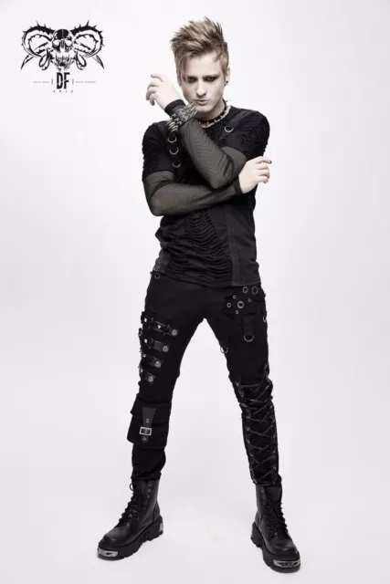 Devil Fashion Man Black Gothic Punk Metal Studded Long Pants Hip-hop Trousers