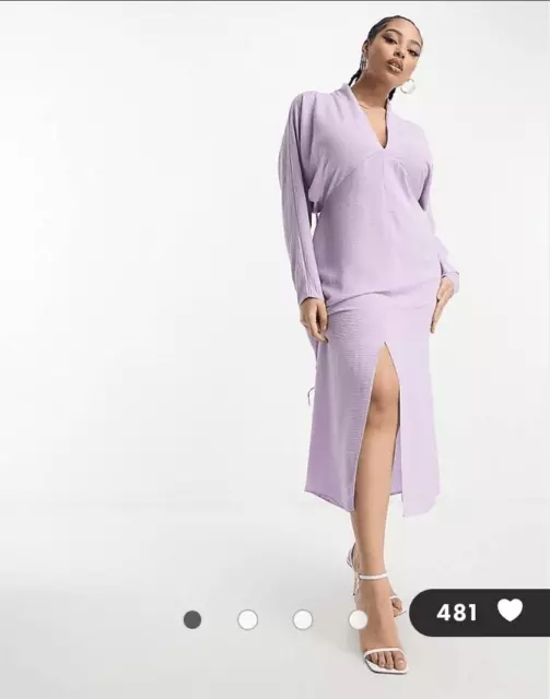 Asos Design Curve Plunge Neck Batwing Midi Dress in Lilac