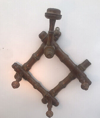 Antique French Faux Bamboo Coat Hat Rack Folding Hooks Wall Mount Pegs Wood