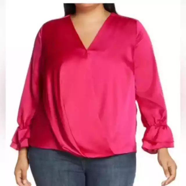 NWT Vince Camuto Blouse Top Plus Size Double Ruffle Cuff Pink Womens Size 3X