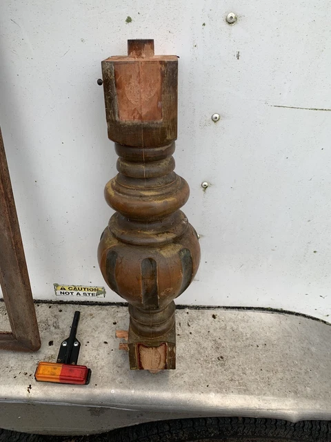 Vtg Newel Post Porch Thick Column Wood Architectural Salvage Craft 21 1/8” Tall 2