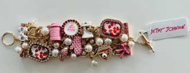 Betsey Johnson BABYCAKES Strawberry Pie Toggle Bracelet Mixer Sugar Croissant