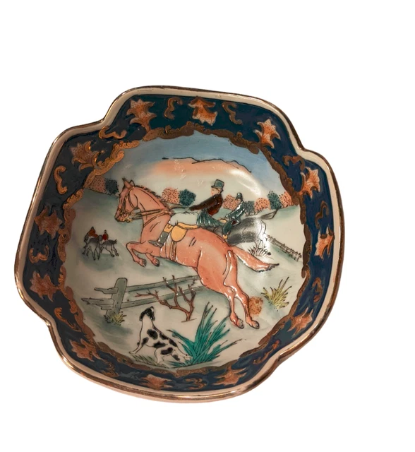 Fox Hunt Chinese Bowl Hand Painted  & Gilded