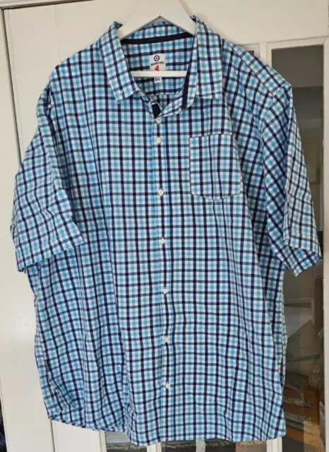 Mens "Lambretta " S/S Blue Checks Shirt ----3Xl. Used Vgc.