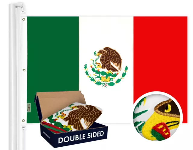 G128 Mexico Mexican Flag 5x8 Ft Double Sided Embroidered 210D Polyester