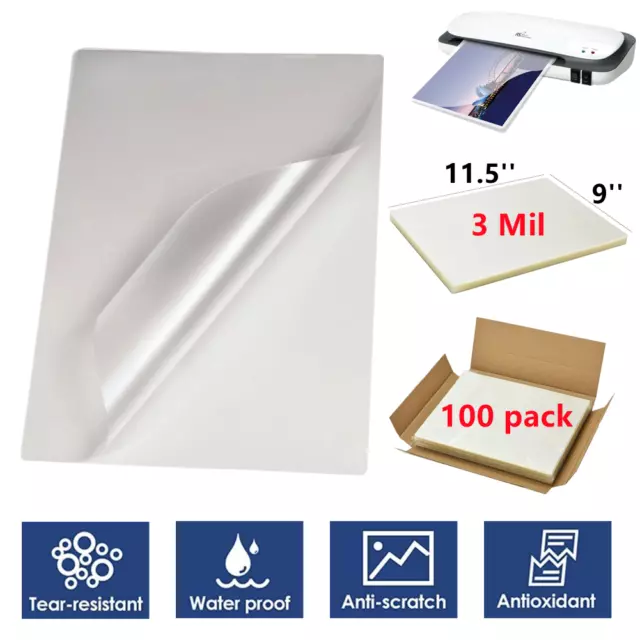 100 Pack Thermal Laminating Pouches 3mil 9" x 11.5" Letter Laminator Sheets