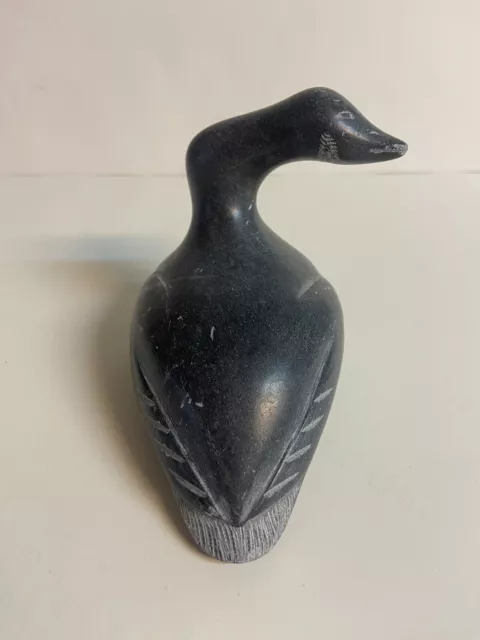 Vintage Inuit Eskimo Carved Soapstone Bird Goose Sculpture Signed 4 x 2.5 x 3”