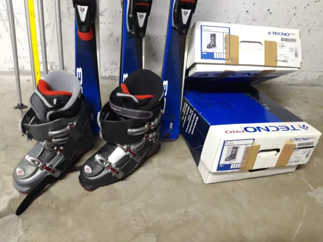 3 Paar Ski 2x gefahren, 2 Paar Schuhe Gr. 36+42, 2 Paar Stöcke 1,20m+1,25m