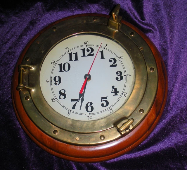 Vtg Nautical Ships Brass Porthole Open Face Wall Clock! Works Great!