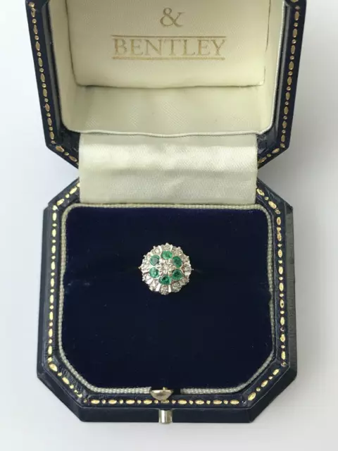 1987 Emerald and Diamond Ring 9ct Gold Emerald Cluster Vintage  Ring - Size N