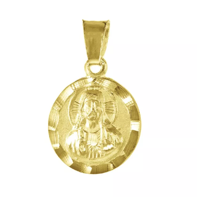 Argent Sterling Jaune Plaqué Or Collier W/Guadalupe & Jésus 2-Sided Pendant 3