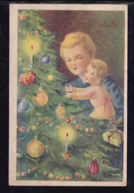 Cartolina Buon Natale Mamma con Bambino Albero di Natale Z1154