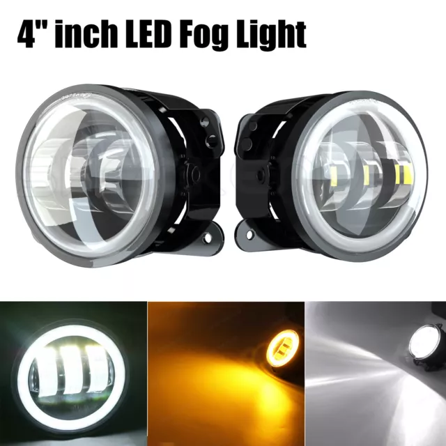Pair 4 inch Round LED Fog Lights Halo DRL Fog Lamps For Peugeot Boxer 2014~2020