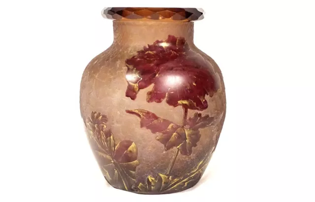 Jarrón Bola Cristal Esmerilado Legras Montjoye Flores Art Nouveau Start Siglo Xx