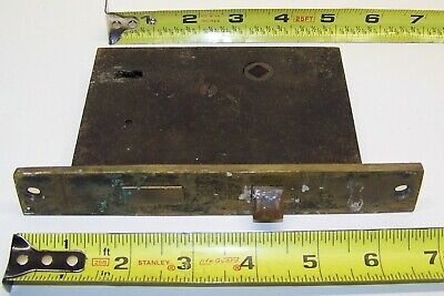 Antique mortise door lock latch interior brass face large size