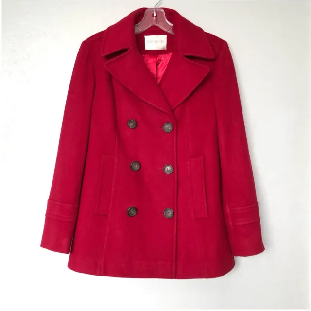 FLEURETTE Red Double-Breasted Long Sleeve 100% Wool Peacoat Size 10