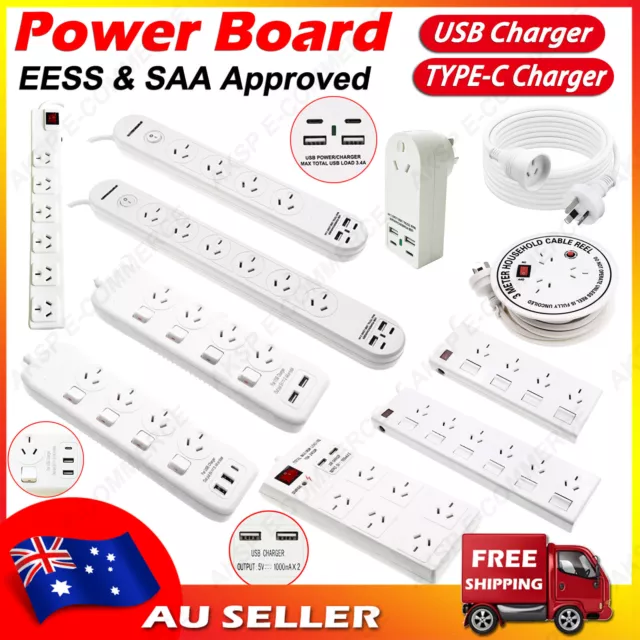 Power Board USB Powerboard Type C Charger Individual Switches Extension Cord