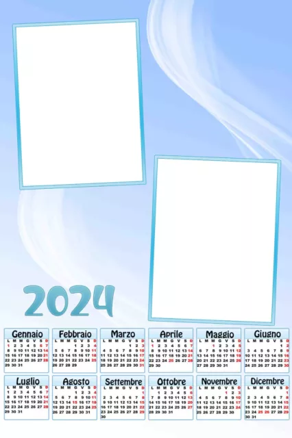 calendario plastificato A4 o A3 personalizzato 2 foto 2024 parete colore AZZURRO
