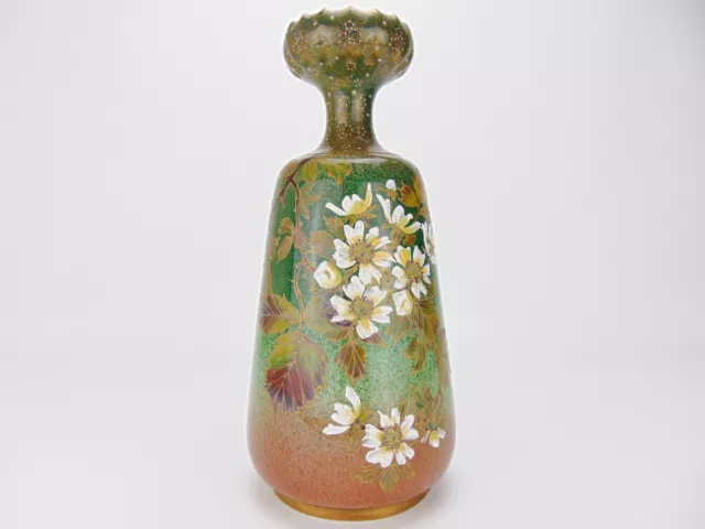 Antique Carlton Ware Vase Floral Design on Green Salt Glaze W & R 30cm 2