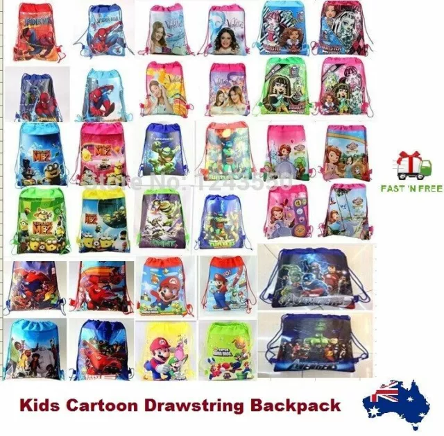 Cartoon Drawstring Backpack School Library Bag Girls Boys Children Kids Bags